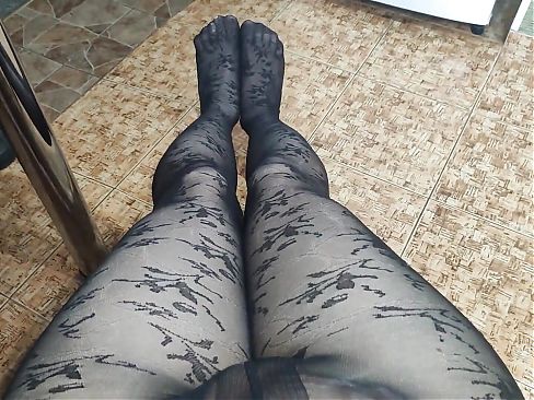 Rubbing My Huge Dick in Stepsisters Beautiful Black Pantyhose with a Pattern